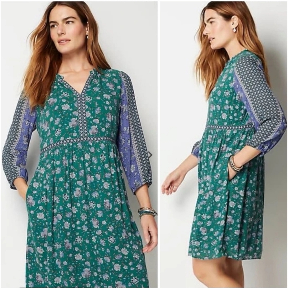 J. Jill Boho Mixed Print Long Sleeve Peasant Dress with Pockets Small - Picture 11 of 11